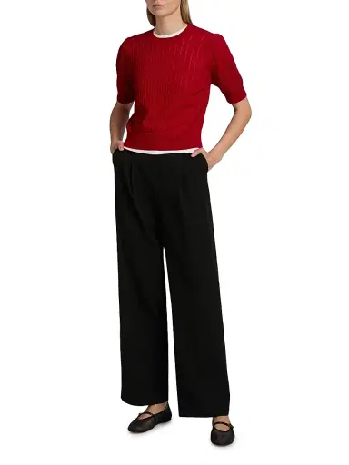 Frame Women's Ladder Pointelle Cashmere Short-Sleeve Sweater | Thumbnail 2 Frame Women's Ladder Pointelle Cashmere Short-Sleeve Sweater | Thumbnail 2