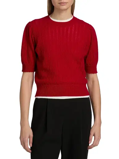 Frame Women's Ladder Pointelle Cashmere Short-Sleeve Sweater | Thumbnail 3 Frame Women's Ladder Pointelle Cashmere Short-Sleeve Sweater | Thumbnail 3