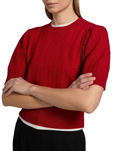 Frame Women's Ladder Pointelle Cashmere Short-Sleeve Sweater | Thumbnail 6 Frame Women's Ladder Pointelle Cashmere Short-Sleeve Sweater | Thumbnail 6