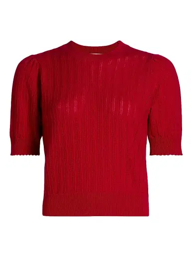 Frame Women's Ladder Pointelle Cashmere Short-Sleeve Sweater | Thumbnail 1 Frame Women's Ladder Pointelle Cashmere Short-Sleeve Sweater | Thumbnail 1