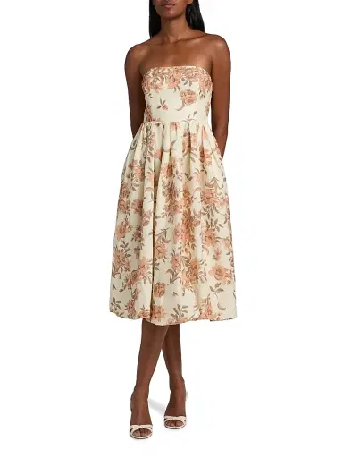 Cara Cara Women's Anisha Floral Linen Strapless Midi-Dress - Farfella Border Egret | Thumbnail 2 Cara Cara Women's Anisha Floral Linen Strapless Midi-Dress - Farfella Border Egret | Thumbnail 2