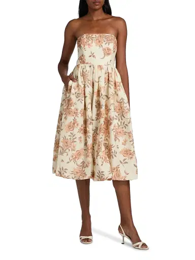 Cara Cara Women's Anisha Floral Linen Strapless Midi-Dress - Farfella Border Egret | Thumbnail 3 Cara Cara Women's Anisha Floral Linen Strapless Midi-Dress - Farfella Border Egret | Thumbnail 3