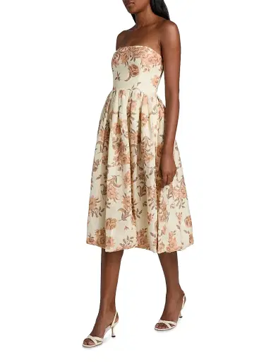 Cara Cara Women's Anisha Floral Linen Strapless Midi-Dress - Farfella Border Egret | Thumbnail 4 Cara Cara Women's Anisha Floral Linen Strapless Midi-Dress - Farfella Border Egret | Thumbnail 4