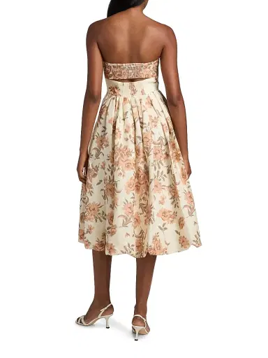Cara Cara Women's Anisha Floral Linen Strapless Midi-Dress - Farfella Border Egret | Thumbnail 5 Cara Cara Women's Anisha Floral Linen Strapless Midi-Dress - Farfella Border Egret | Thumbnail 5
