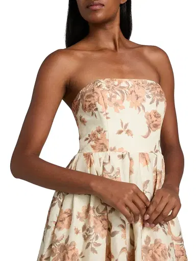 Cara Cara Women's Anisha Floral Linen Strapless Midi-Dress - Farfella Border Egret | Thumbnail 6 Cara Cara Women's Anisha Floral Linen Strapless Midi-Dress - Farfella Border Egret | Thumbnail 6