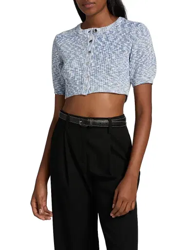 Toccin Women's Christy Cropped Short-Sleeve Cardigan - Azure Multi | Thumbnail 3 Toccin Women's Christy Cropped Short-Sleeve Cardigan - Azure Multi | Thumbnail 3