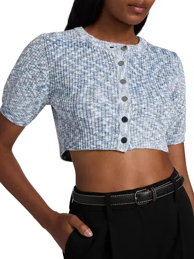 Toccin Women's Christy Cropped Short-Sleeve Cardigan - Azure Multi | Thumbnail 6 Toccin Women's Christy Cropped Short-Sleeve Cardigan - Azure Multi | Thumbnail 6