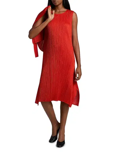 Pleats Please Issey Miyake Women's Monthly Colors: July Plissé Knee-Length Dress - Bright Red | Thumbnail 2 Pleats Please Issey Miyake Women's Monthly Colors: July Plissé Knee-Length Dress - Bright Red | Thumbnail 2