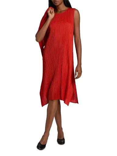 Pleats Please Issey Miyake Women's Monthly Colors: July Plissé Knee-Length Dress - Bright Red | Thumbnail 3 Pleats Please Issey Miyake Women's Monthly Colors: July Plissé Knee-Length Dress - Bright Red | Thumbnail 3