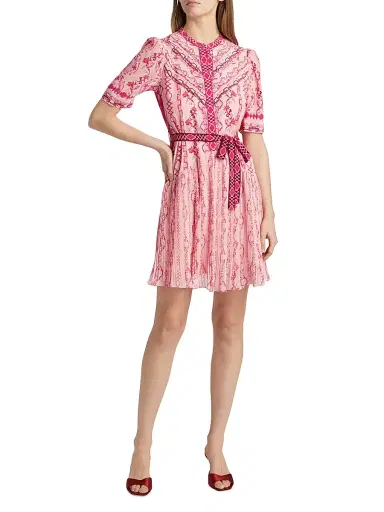 Saloni Women's Ally Floral Silk Tie-Waist Minidress - Mandevilla Border | Thumbnail 2 Saloni Women's Ally Floral Silk Tie-Waist Minidress - Mandevilla Border | Thumbnail 2