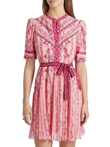Saloni Women's Ally Floral Silk Tie-Waist Minidress - Mandevilla Border | Thumbnail 3 Saloni Women's Ally Floral Silk Tie-Waist Minidress - Mandevilla Border | Thumbnail 3
