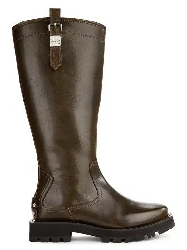 Ganni Women's Studs Crinkle Faux-Leather High Boots - Dark Olive - Size 9 | Thumbnail 1 Ganni Women's Studs Crinkle Faux-Leather High Boots - Dark Olive - Size 9 | Thumbnail 1