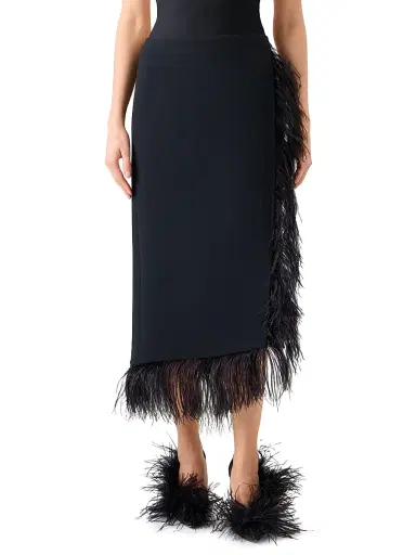 Akris Women's Asymmetric Feather-Trim Midi-Skirt - Black | Thumbnail 2 Akris Women's Asymmetric Feather-Trim Midi-Skirt - Black | Thumbnail 2
