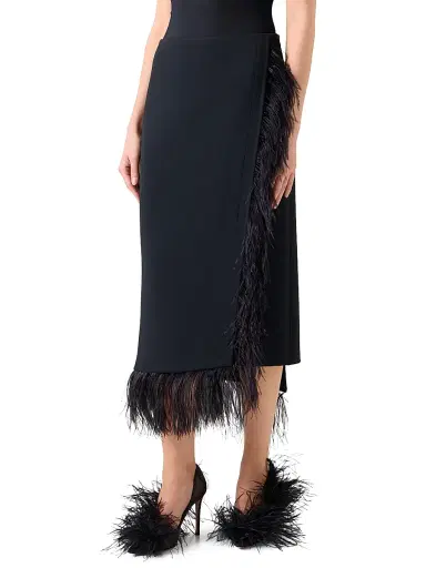 Akris Women's Asymmetric Feather-Trim Midi-Skirt - Black | Thumbnail 3 Akris Women's Asymmetric Feather-Trim Midi-Skirt - Black | Thumbnail 3