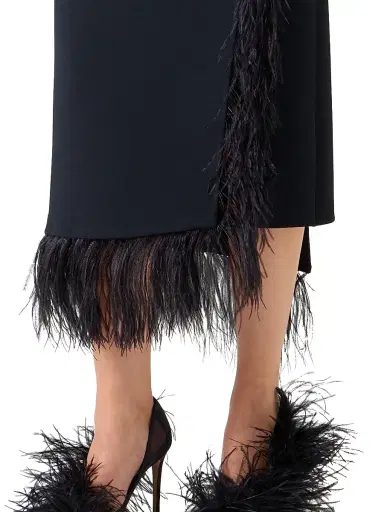 Akris Women's Asymmetric Feather-Trim Midi-Skirt - Black | Thumbnail 6 Akris Women's Asymmetric Feather-Trim Midi-Skirt - Black | Thumbnail 6
