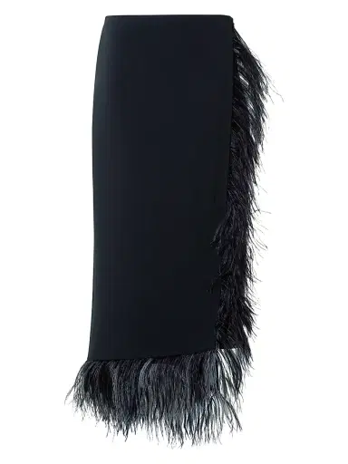 Akris Women's Asymmetric Feather-Trim Midi-Skirt - Black | Thumbnail 1 Akris Women's Asymmetric Feather-Trim Midi-Skirt - Black | Thumbnail 1