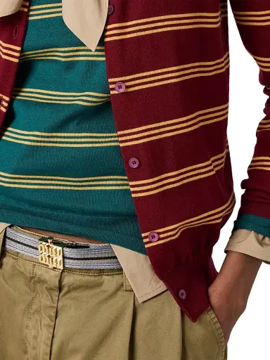 Miu Miu Women's Striped Cashmere and Silk Cardigan - Dark Red | Thumbnail 4 Miu Miu Women's Striped Cashmere and Silk Cardigan - Dark Red | Thumbnail 4
