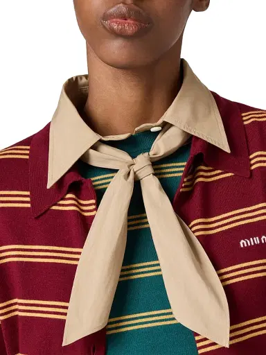 Miu Miu Women's Striped Cashmere and Silk Cardigan - Dark Red | Thumbnail 5 Miu Miu Women's Striped Cashmere and Silk Cardigan - Dark Red | Thumbnail 5