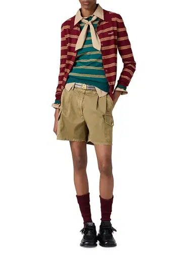 Miu Miu Women's Striped Cashmere and Silk Cardigan - Dark Red | Thumbnail 6 Miu Miu Women's Striped Cashmere and Silk Cardigan - Dark Red | Thumbnail 6