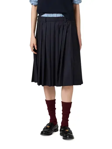 Miu Miu Women's Pleated Batavia Midi Skirt - Blue | Thumbnail 2 Miu Miu Women's Pleated Batavia Midi Skirt - Blue | Thumbnail 2