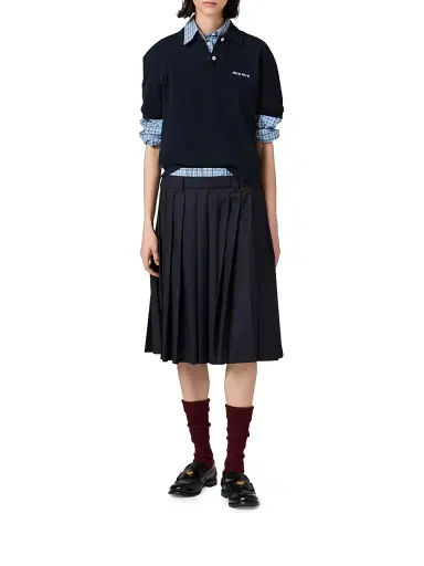 Miu Miu Women's Pleated Batavia Midi Skirt - Blue | Thumbnail 6 Miu Miu Women's Pleated Batavia Midi Skirt - Blue | Thumbnail 6