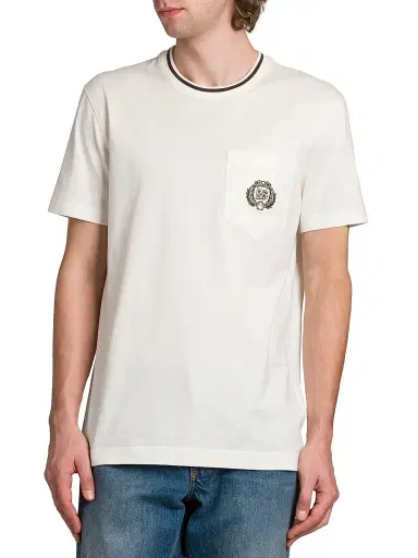 Dolce & Gabbana Men's Logo Cotton Crewneck T-Shirt - Bianco Naturale | Thumbnail 3 Dolce & Gabbana Men's Logo Cotton Crewneck T-Shirt - Bianco Naturale | Thumbnail 3