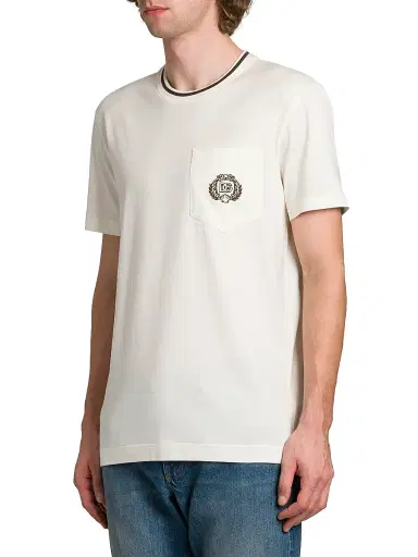 Dolce & Gabbana Men's Logo Cotton Crewneck T-Shirt - Bianco Naturale | Thumbnail 4 Dolce & Gabbana Men's Logo Cotton Crewneck T-Shirt - Bianco Naturale | Thumbnail 4