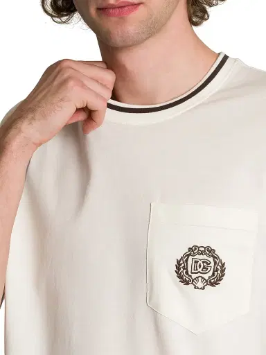 Dolce & Gabbana Men's Logo Cotton Crewneck T-Shirt - Bianco Naturale | Thumbnail 6 Dolce & Gabbana Men's Logo Cotton Crewneck T-Shirt - Bianco Naturale | Thumbnail 6