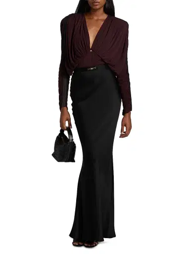 Elisabetta Franchi Women's Draped Stretch Jersey Bodysuit - Merlot | Thumbnail 2 Elisabetta Franchi Women's Draped Stretch Jersey Bodysuit - Merlot | Thumbnail 2