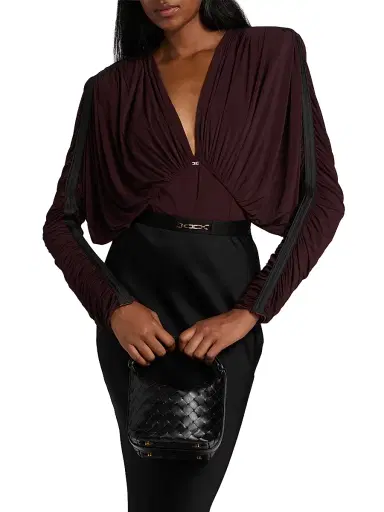 Elisabetta Franchi Women's Draped Stretch Jersey Bodysuit - Merlot | Thumbnail 3 Elisabetta Franchi Women's Draped Stretch Jersey Bodysuit - Merlot | Thumbnail 3