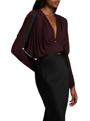 Elisabetta Franchi Women's Draped Stretch Jersey Bodysuit - Merlot | Thumbnail 4 Elisabetta Franchi Women's Draped Stretch Jersey Bodysuit - Merlot | Thumbnail 4
