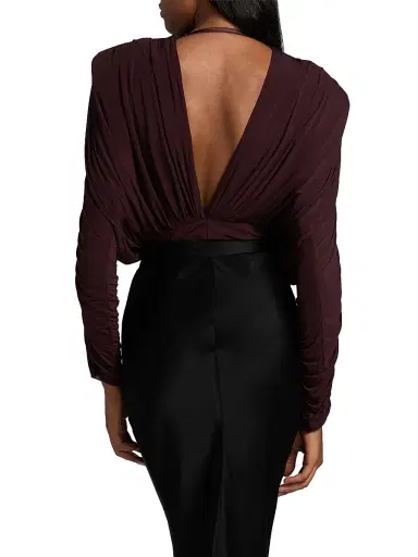 Elisabetta Franchi Women's Draped Stretch Jersey Bodysuit - Merlot | Thumbnail 5 Elisabetta Franchi Women's Draped Stretch Jersey Bodysuit - Merlot | Thumbnail 5