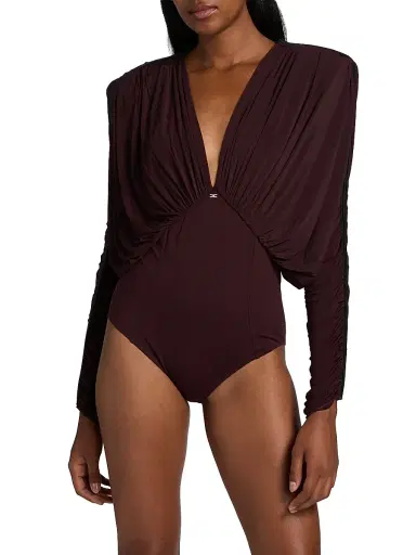 Elisabetta Franchi Women's Draped Stretch Jersey Bodysuit - Merlot | Thumbnail 6 Elisabetta Franchi Women's Draped Stretch Jersey Bodysuit - Merlot | Thumbnail 6