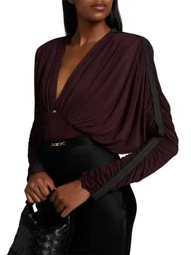 Elisabetta Franchi Women's Draped Stretch Jersey Bodysuit - Merlot | Thumbnail 7 Elisabetta Franchi Women's Draped Stretch Jersey Bodysuit - Merlot | Thumbnail 7