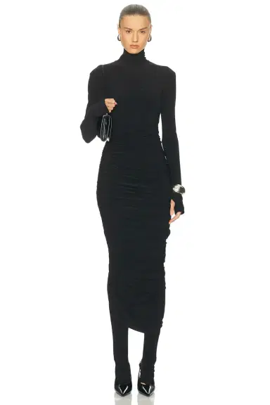 Norma Kamali Long Sleeve Turtleneck Strapless Diana Gown | Thumbnail 1 Norma Kamali Long Sleeve Turtleneck Strapless Diana Gown | Thumbnail 1