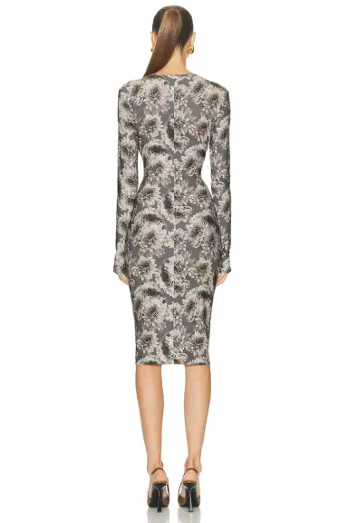 Norma Kamali Long Sleeve V Neck Shirred Front Dress | Thumbnail 3 Norma Kamali Long Sleeve V Neck Shirred Front Dress | Thumbnail 3