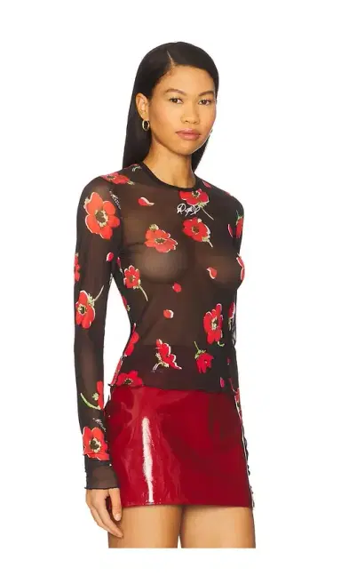 Moschino Jeans Sheer Floral Long Sleeve | Thumbnail 2 Moschino Jeans Sheer Floral Long Sleeve | Thumbnail 2