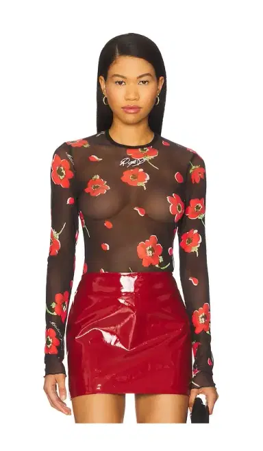 Moschino Jeans Sheer Floral Long Sleeve | Thumbnail 1 Moschino Jeans Sheer Floral Long Sleeve | Thumbnail 1