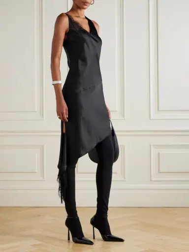 Courrèges Asymmetrical Lace-trimmed Satin Mini Dress | Thumbnail 2 Courrèges Asymmetrical Lace-trimmed Satin Mini Dress | Thumbnail 2
