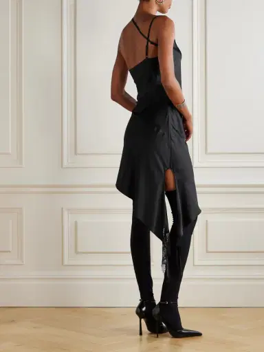 Courrèges Asymmetrical Lace-trimmed Satin Mini Dress | Thumbnail 3 Courrèges Asymmetrical Lace-trimmed Satin Mini Dress | Thumbnail 3