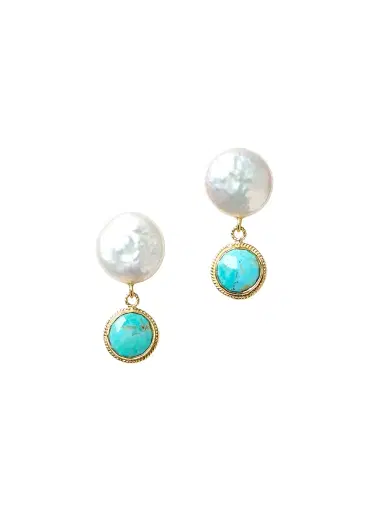 Chan Luu Women's Sydney 18K-Gold-Plated Sterling Silver, Freshwater Pearl & Turquoise Drop Earrings - Turquoise | Thumbnail 1 Chan Luu Women's Sydney 18K-Gold-Plated Sterling Silver, Freshwater Pearl & Turquoise Drop Earrings - Turquoise | Thumbnail 1