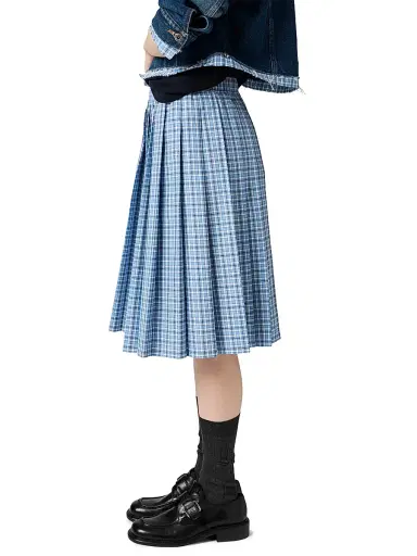 Miu Miu Women's Pleated Check Skirt - Blue | Thumbnail 3 Miu Miu Women's Pleated Check Skirt - Blue | Thumbnail 3