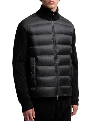 Moncler Men's Down-Filled Zip-Up Cardigan in Wool and Cashmere - Black | Thumbnail 2 Moncler Men's Down-Filled Zip-Up Cardigan in Wool and Cashmere - Black | Thumbnail 2