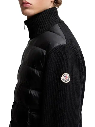 Moncler Men's Down-Filled Zip-Up Cardigan in Wool and Cashmere - Black | Thumbnail 4 Moncler Men's Down-Filled Zip-Up Cardigan in Wool and Cashmere - Black | Thumbnail 4