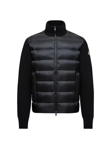 Moncler Men's Down-Filled Zip-Up Cardigan in Wool and Cashmere - Black | Thumbnail 1 Moncler Men's Down-Filled Zip-Up Cardigan in Wool and Cashmere - Black | Thumbnail 1