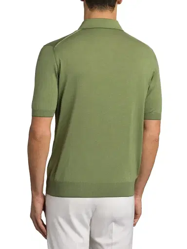 Stefano Ricci Men's Silk and Crocodile Leather Knit Zip Polo - Green | Thumbnail 3 Stefano Ricci Men's Silk and Crocodile Leather Knit Zip Polo - Green | Thumbnail 3