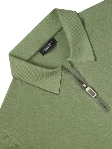 Stefano Ricci Men's Silk and Crocodile Leather Knit Zip Polo - Green | Thumbnail 5 Stefano Ricci Men's Silk and Crocodile Leather Knit Zip Polo - Green | Thumbnail 5