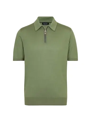 Stefano Ricci Men's Silk and Crocodile Leather Knit Zip Polo - Green | Thumbnail 1 Stefano Ricci Men's Silk and Crocodile Leather Knit Zip Polo - Green | Thumbnail 1