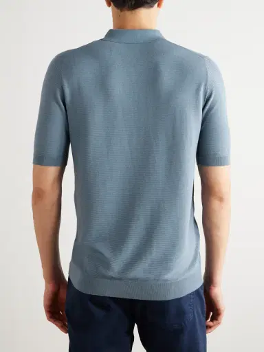 ELEVENTY Slim-Fit Ribbed Cotton Polo Shirt - Men | Thumbnail 4 ELEVENTY Slim-Fit Ribbed Cotton Polo Shirt - Men | Thumbnail 4
