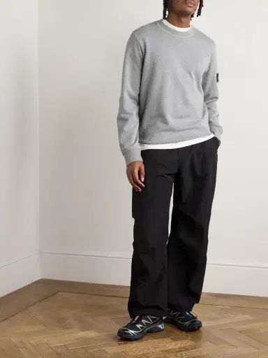 Stone Island Logo-Appliquéd Garment-Dyed Organic Cotton-Jersey Sweatshirt - Men | Thumbnail 2 Stone Island Logo-Appliquéd Garment-Dyed Organic Cotton-Jersey Sweatshirt - Men | Thumbnail 2